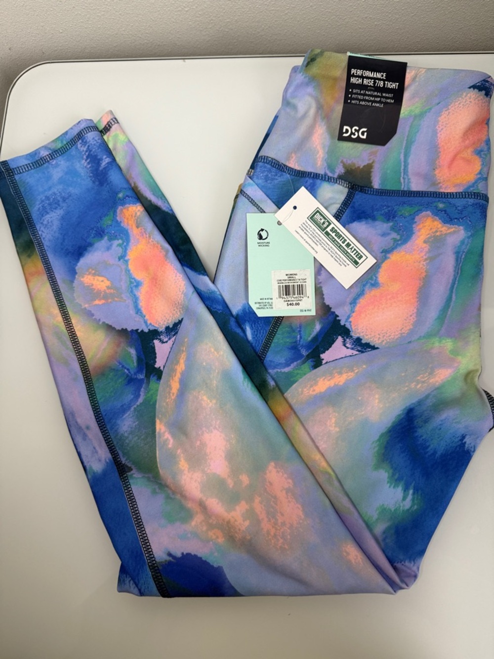 NWT Performance High Rise 7/8 Yoga Leggings - Blue Marbled/Tie-Dye - Small